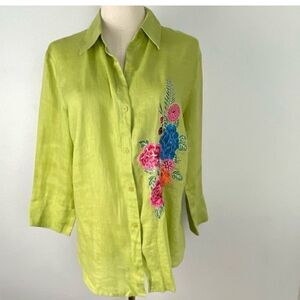 Nygard Collection Lime Green Linen Top Cottagecore Artsy Beachy Office Size 10